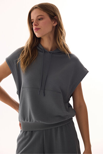 Penti Gray High Waist Pleated Casual Trousers