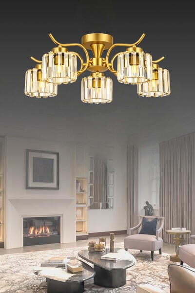 ESSLİGHT Miliç 5’li Eskitme Kristal Taşlı Modern Salon Mutfak Yatak Odası Avi...