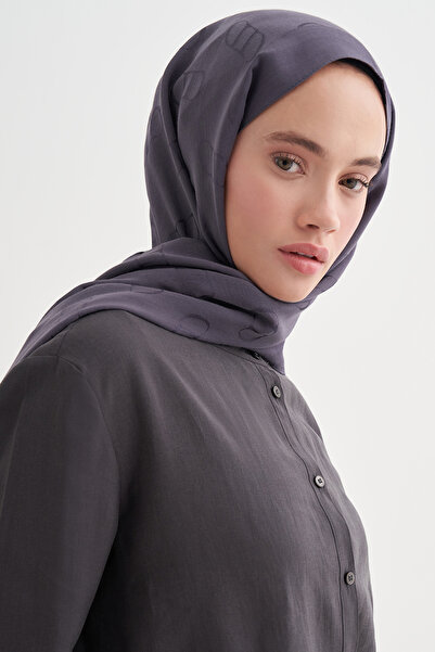 carell Monogram Desen Liora Pamuk Şal Füme