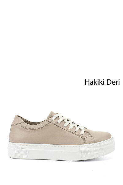 GÖNDERİ(R) Women's Beige Lace-Up Padded Sole Genuine Leather Sneakers