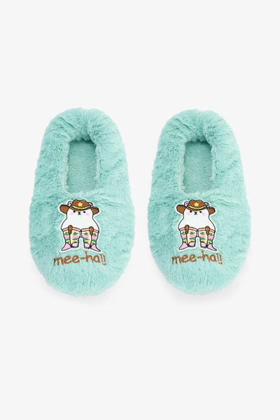 Penti Papuci de casă cu slogan brodat Meeha verde mentă