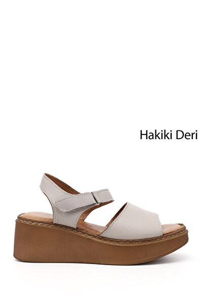 GÖNDERİ(R) Women's Cream Wedge Sole Genuine Leather Sandals