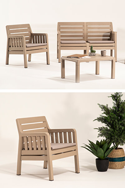 Modalife Lara 2+1+1+S Bahçe Çay Takımı Teras Mobilyası - Cappucino