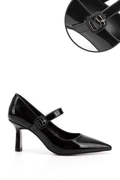 GÖNDERİ(R) Kadın Siyah Rugan Sivri Burun Kadeh Ökçe Mary Jane Ayakkabı