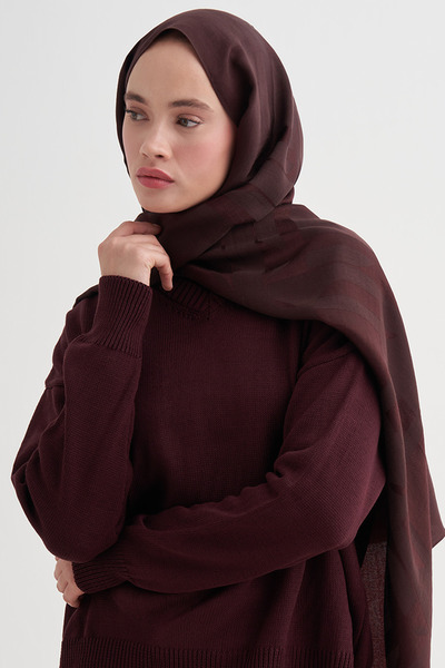 carell Geometrik Desen Liora Pamuk Şal Mürdüm