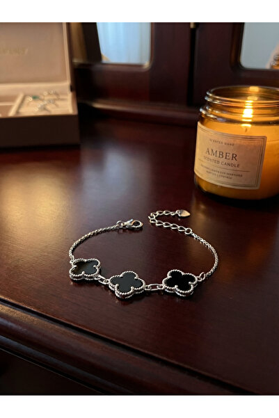 ZEY 925 Ayar Gümüş Zirkon Taşlı Yeşil 3'lü Yonca Şans Kadın Hediyelik Bileklik