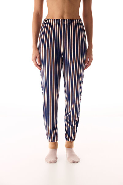 Penti Navy Blue Striped Thermal Effect Pajama Bottoms