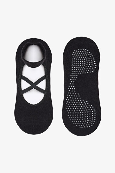 Penti Siyah Kaydırmaz Taban Çapraz Bantlı Havlu Taban Babet Çorap