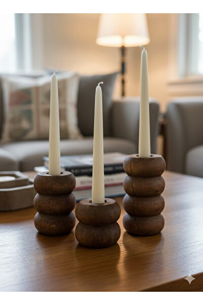 Woodya Ahşap halkalı 3’LÜ şamdan seti