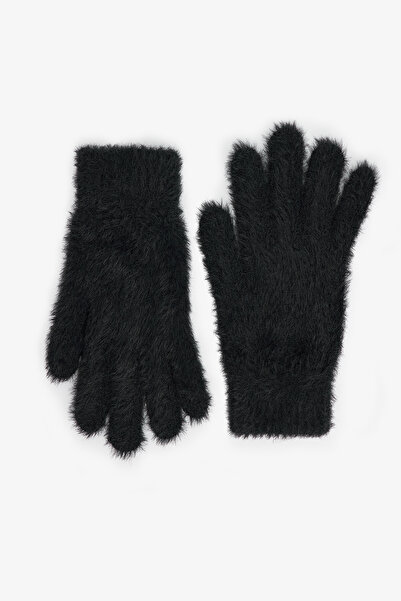 Penti Siyah Flora Yumuşak Dokulu Eldiven