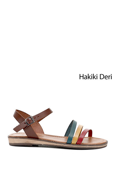 GÖNDERİ(R) Women's Brown to Red Yellow Genuine Leather Sandals