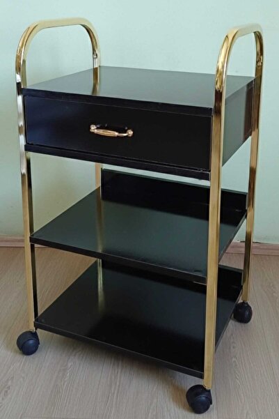 Kozmobed Gold Model Siyah Renk Tek Çekmeceli İki Raflı Etejer