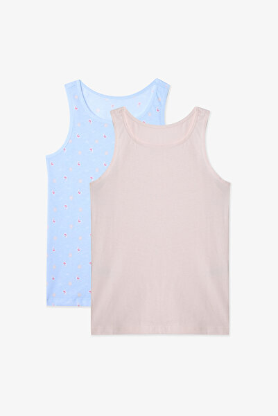 Penti Girl's Chicken Floral Patterned Thick Strap Cotton 2-Piece Undershirt