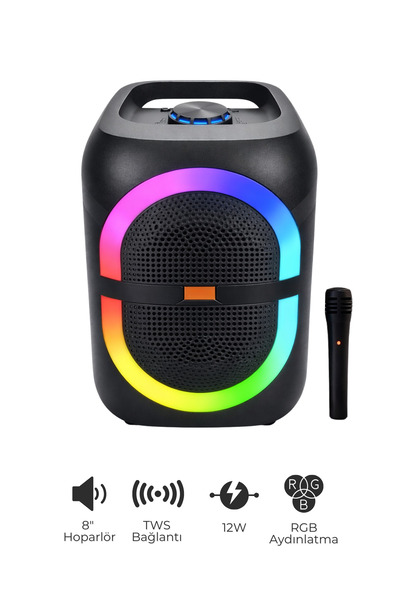 SEYUTECH Bluetooth Hoparlör RGB Led Işıklı Karaoke Mikrofon Hediyeli Taşınabi...