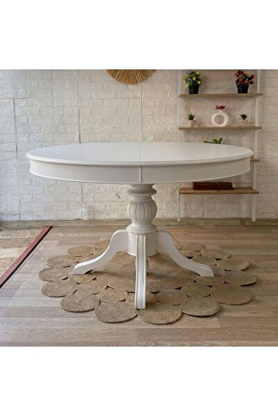 silla Concept Baba Ayaklı Masa Ahşap Yuvarlak Beyaz Renkli Açılır Masa (ÇAP 1...