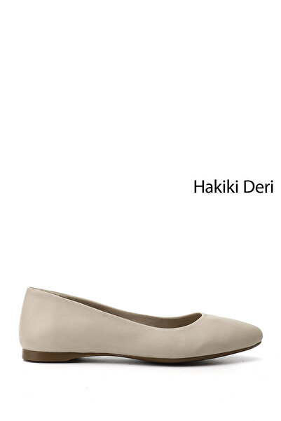 GÖNDERİ(R) Balerini de damă, bej, cu vârf ascuțit, cu talpă plată, din piele ...