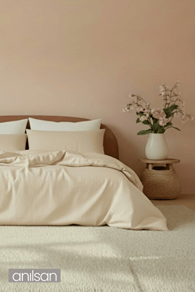 Anılsan Camelia King Düz Ranforce Duvet Cover Set - Beige 100% Cotton