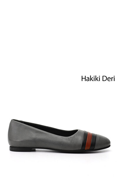 GÖNDERİ(R) Women's Gray Genuine Leather Ballerinas