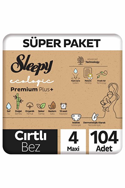 Sleepy Ecologic Premium Plus Süper Paket Bebek Bezi 4 Numara Maxi 104 Adet