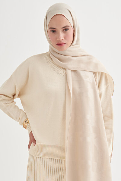 carell Geometrik Desen Liora Pamuk Şal Bej