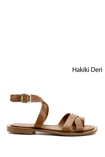 GÖNDERİ(R) Kadın Taba Parmak Arası Bilek Bağlı Hakiki Deri Sandalet