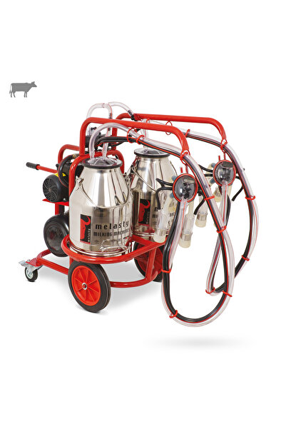 Melasty İkili İnek Süt Sağma Makinesi Paslanmaz Güğüm - Kauçuk Memelik Kuru P...