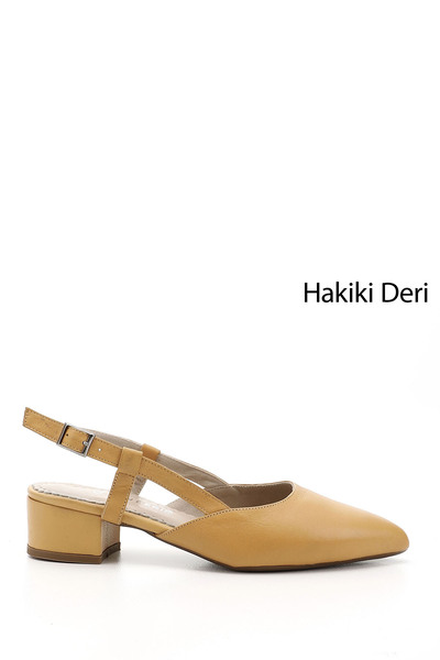 GÖNDERİ(R) حذاء نسائي من الجلد الطبيعي بكعب سميك مفتوح من الخلف