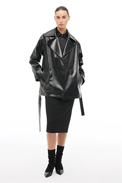 Perspective Black Classic Collar Trench Coat