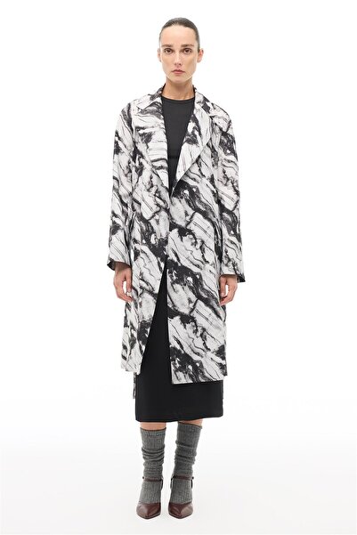Perspective Black and White Classic Collared Trench Coat