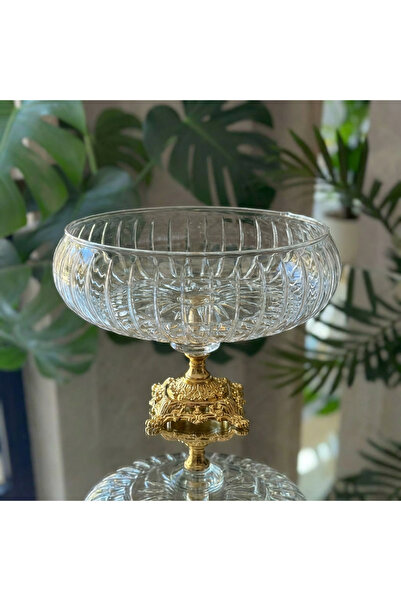 Elta Collection Lotus Kristal 24 Cm Kesme Dekor Metal Ayaklı Salata Kasesi Ca...