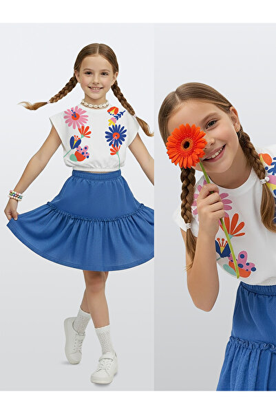 Denokids Girls' Suit Floral Crop Top Skirt Set Spring Summer 4-10 Years