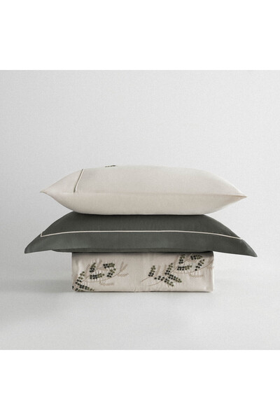 Ecocotton طقم غطاء لحاف كبير الحجم 100% من القطن العضوي الساتان مطرز يدويًا ب...