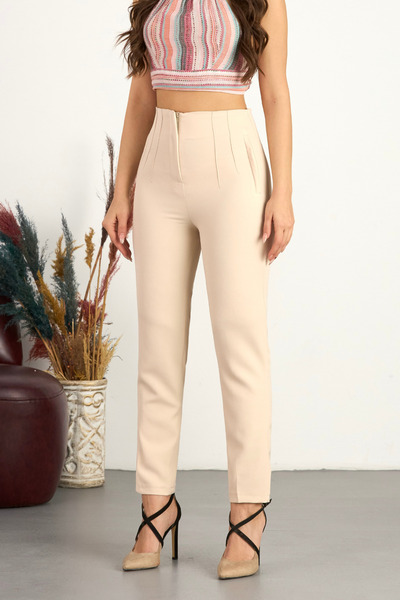 BİKELİFE Γυναικείο παντελόνι με ψηλή μέση και στενό πόδι από ύφασμα