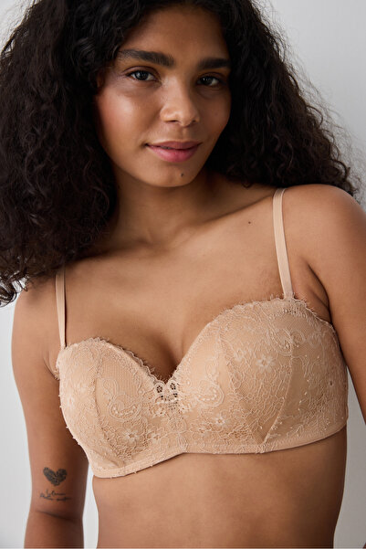 Penti Push up Lace Lace Beige Strapless Bra