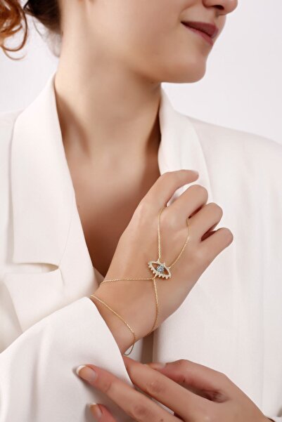 Lia Berto Altın Kaplama Aqua Taşlı Göz 925 Ayar Gümüş Şahmeran