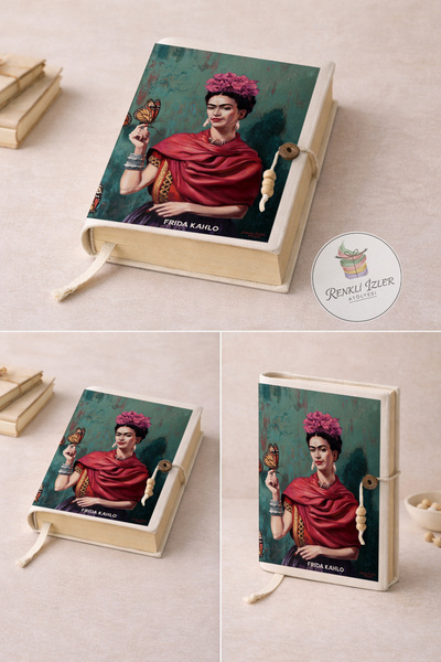 RenkliİzlerAtölyesi Kitap Kılıfı ve Metal Kitap Ayracı Seti (Frida Kahlo Kele...
