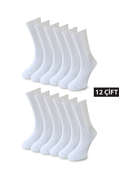 Çorap Çekmecesi Pamuklu Düz Beyaz Tenis Çorap 12'li