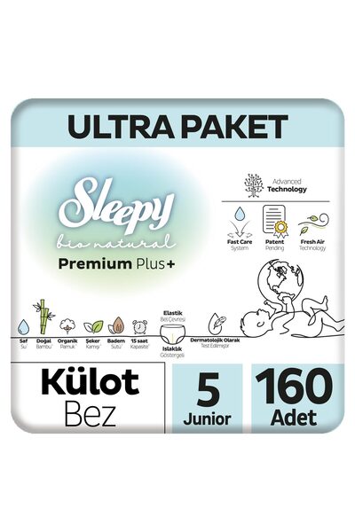 Sleepy Bio Natural Premium Plus Ultra Paket Külot Bez 5 Numara Junior 160 Adet