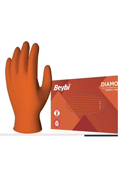 Beybi Diamond Pudrasız Xl Beden Kalın Turuncu Nitril Eldiven Ekstra Büyük 100...