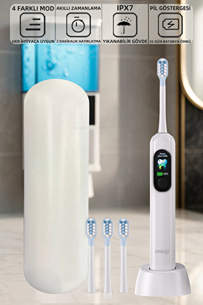 Mioji Oral B8 Care Şarj Edilebilir Diş Fırçası Beyaz + 3 Yedek Başlık