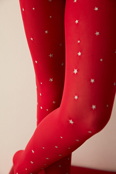 Penti Red Girl's Star Patterned Pantyhose