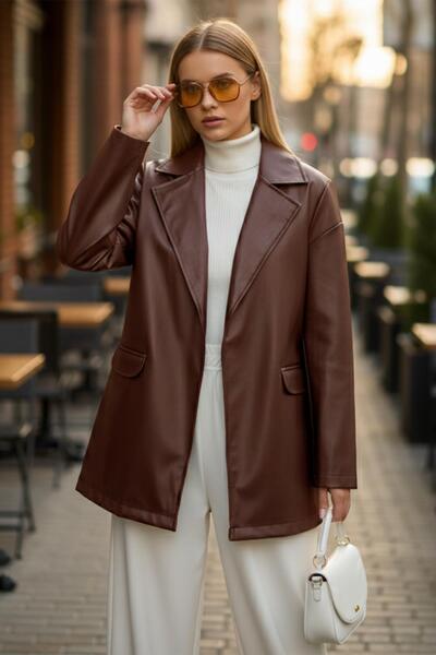 SENSTIL Oversize Women's Leather Jacket Brown Ss2270