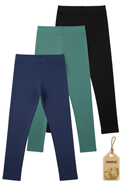 TWOO KİDS Üçlü Set Lacivert Yeşil Siyah Yazlık Pamuklu Esnek Rahat Kız Çocuk ...