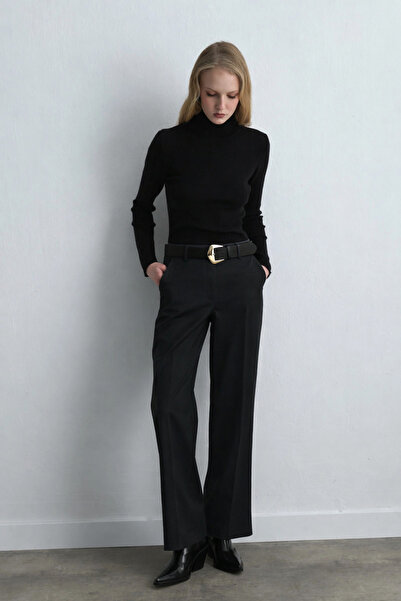 Gusto Wide Leg Glitter Striped Trousers - Black