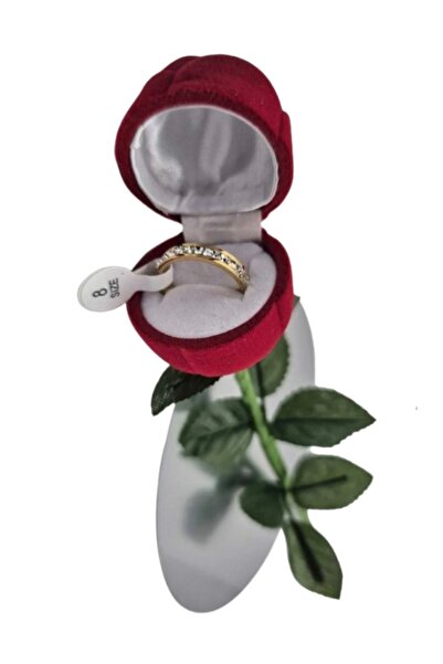 CAN FLOK SAPLI GÜL YÜZÜK KUTUSU KIRMIZI BEYAZ - ÇELİK YÜZÜK HEDİYELİ