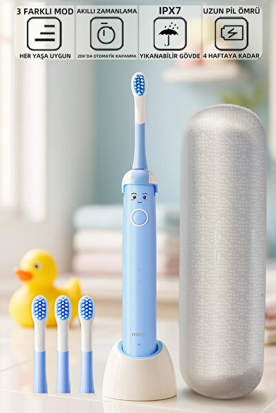 Mioji Oral B2 Kids Care Şarj Edilebilir Çocuk Diş Fırçası Mavi + 3 Yedek Başlık