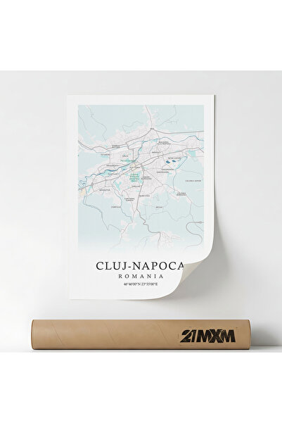 21mxm Cluj-Napoca City Map Canvas Poster - Romania – Unframed Digital Print