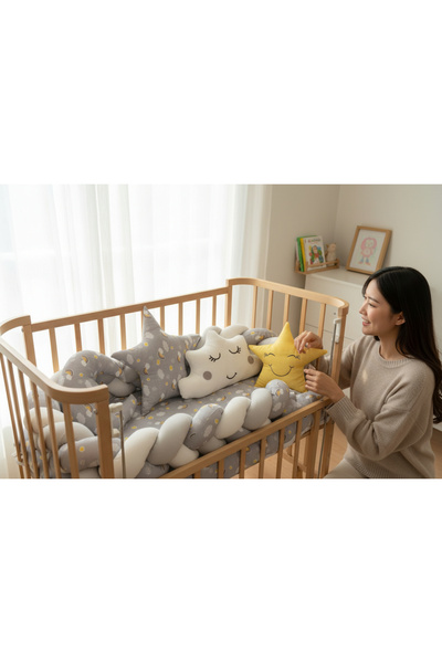 Cozibo Örgülü Park Beşik Uyku Seti Ahşap Örgülü Beşik Seti Tüm Beşiklere Uygu...