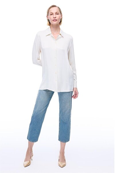 Perspective Safira Rahat Kalıp Standart Boy Takma Kol Gömlek Yaka Ekru Gömlek