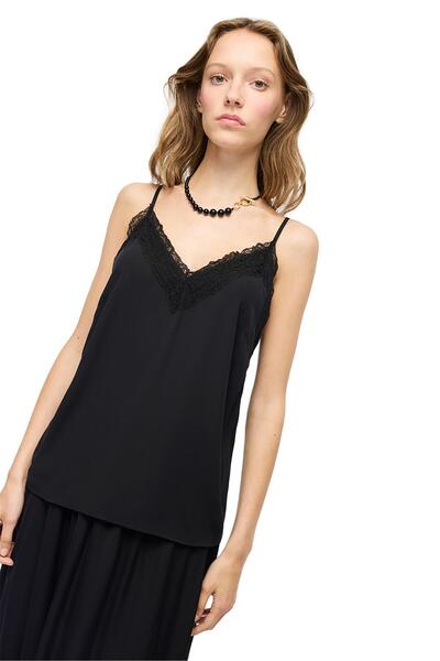 Perspective Black V-Neck Lace Detailed Blouse